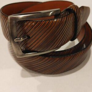 Johnston & Murphy  MENS BELT SIZE 36 Brown LEATHER DIAGONAL ETCHED 75-7506